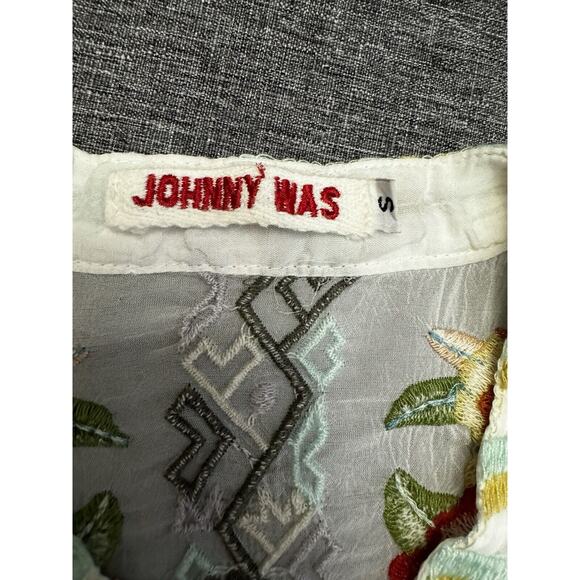 Johnny Was White Embroidered Floral Dress Size S Cupra Rayon Button Down - Picture 7 of 7